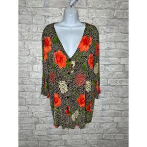 The Travel Collection Slinky Knit Cardigan Size 1X Vibrant Leopard Floral‎